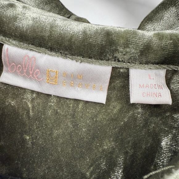 Belle By Kim Gravel L Velour Button Up Shirt Women Large Long Sleeve Sage Green - Picture 7 of 11